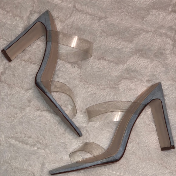 double clear band mule heels